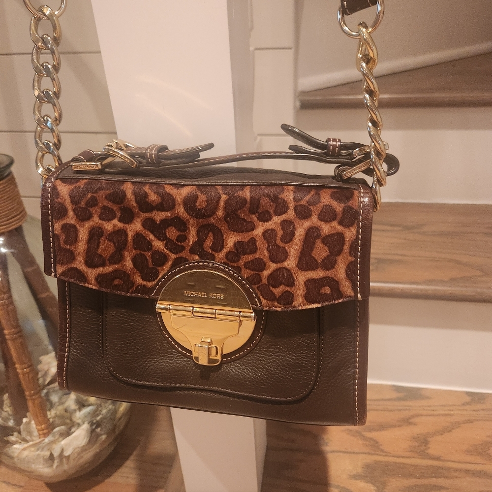Michael Kors Margo Calf Hair Leopard Brown Leather Bag